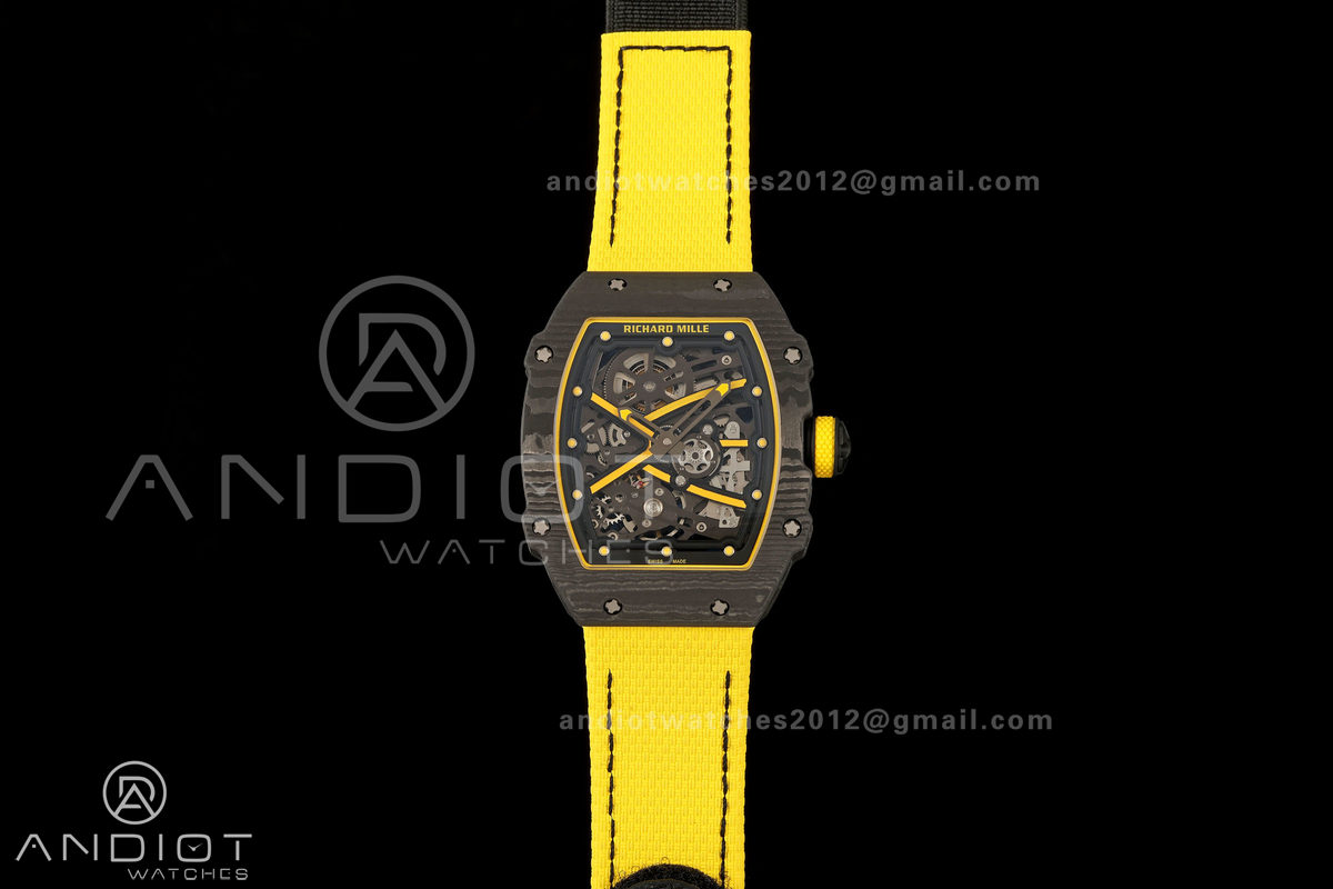 AVF RM67-02 Black NTPT Yellow Skeleton Dial on Yellow Velcro Strap CRMA7 Clone V2
